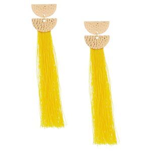 Yellow Tassel Earrings Gold Accents Boho Chic Bohemian